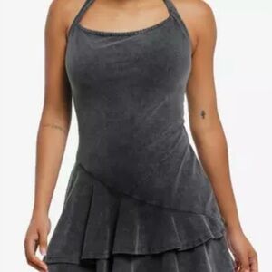 Hot Topic Grey Mineral Wash Halter Ruffle Dress medium